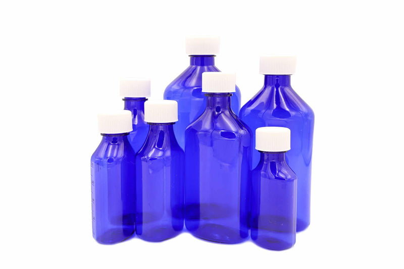 Graduated Oval RX Bottles with Child-Resistant Caps - Blue -16oz - 50 count - The Vial Store