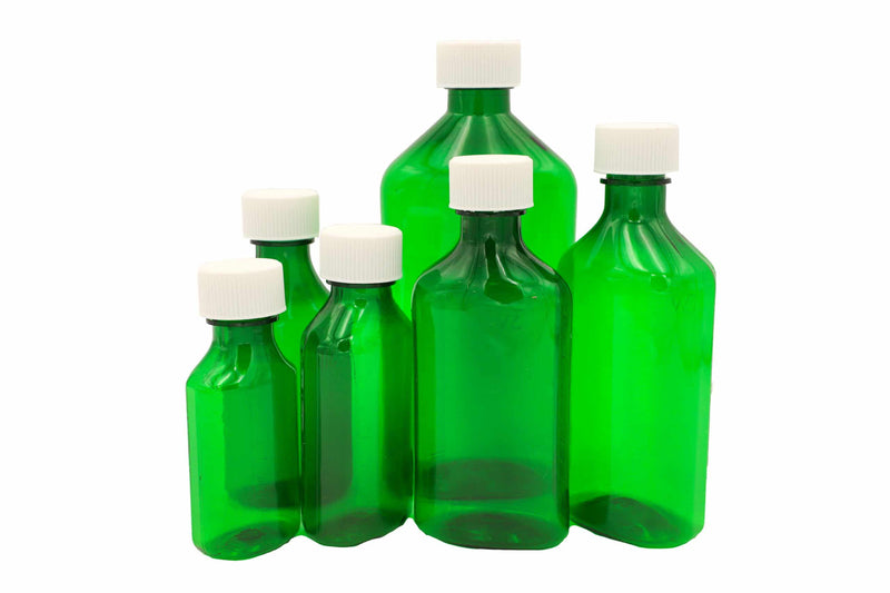 Graduated Oval RX Bottles with Child-Resistant Caps - Green - 12oz - 100 count - The Vial Store