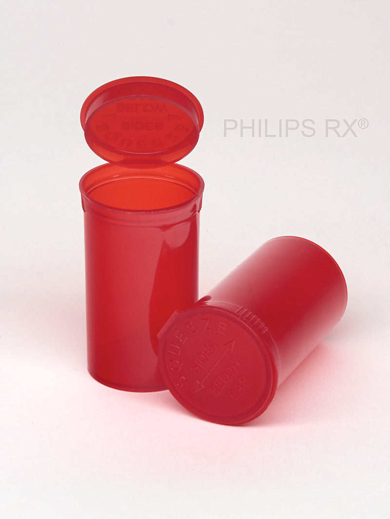 Philips Rx Pop Top Bottle - Red- 19 dram - 225 Units - The Vial Store