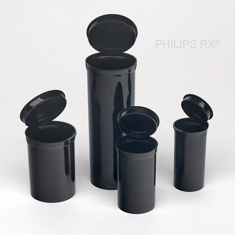Philips Rx Pop Top Bottle - Black - 19 dram - 225 Units - The Vial Store