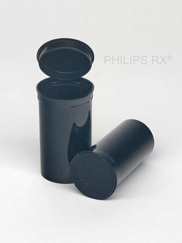 Philips Rx Pop Top Bottle - Black - 19 dram - 225 Units - The Vial Store